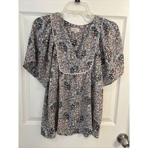 Loft Outlet Floral Short Sleeve Peasant‎ Blouse Top XS